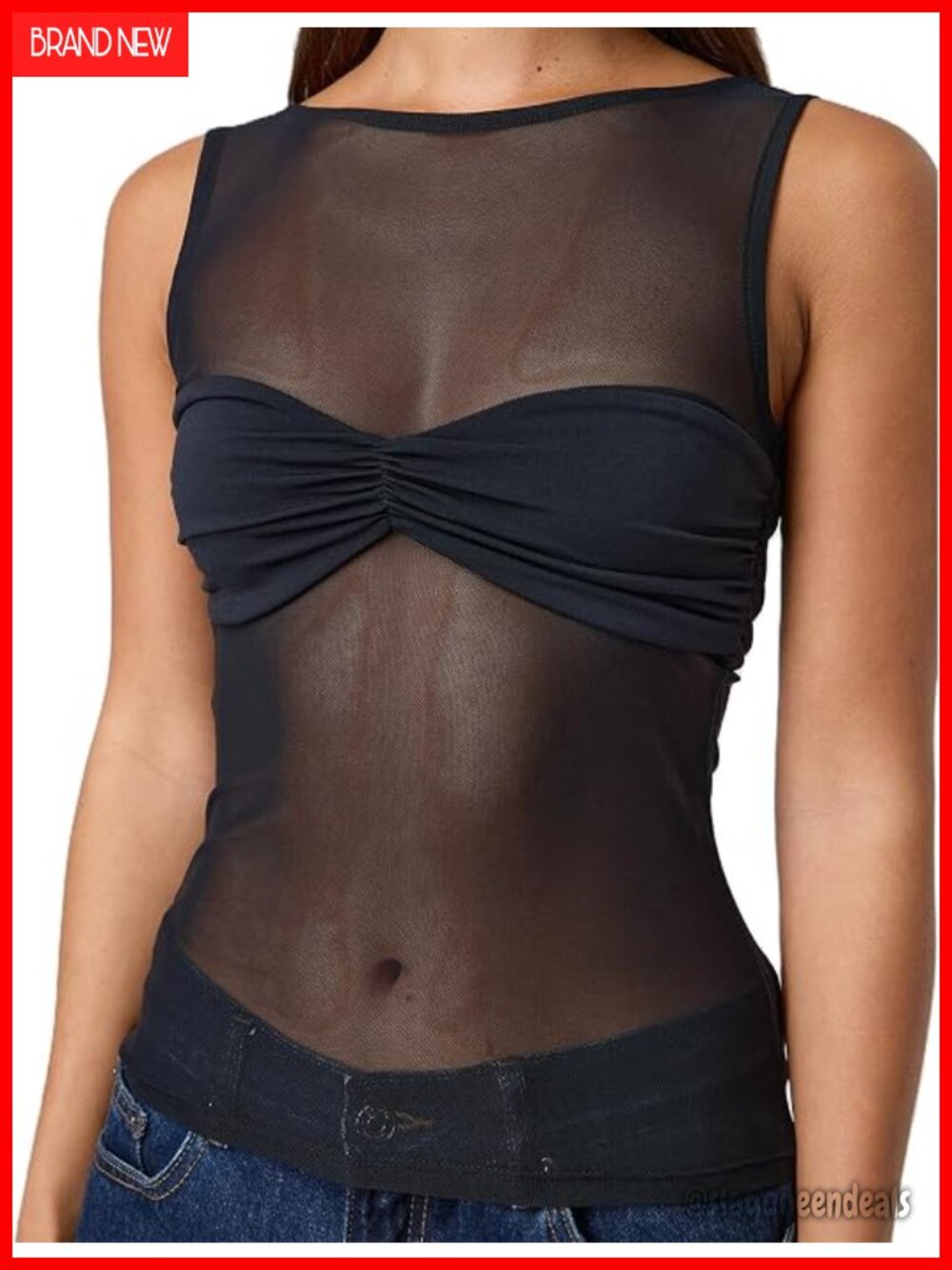 Sheer Mesh Sleeveless Slim Fit Tank Top Sexy Blouse Summer